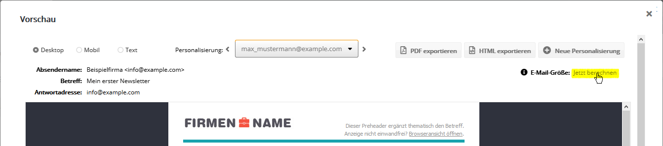 E-Mail Vorschau E-Mail Vorschau