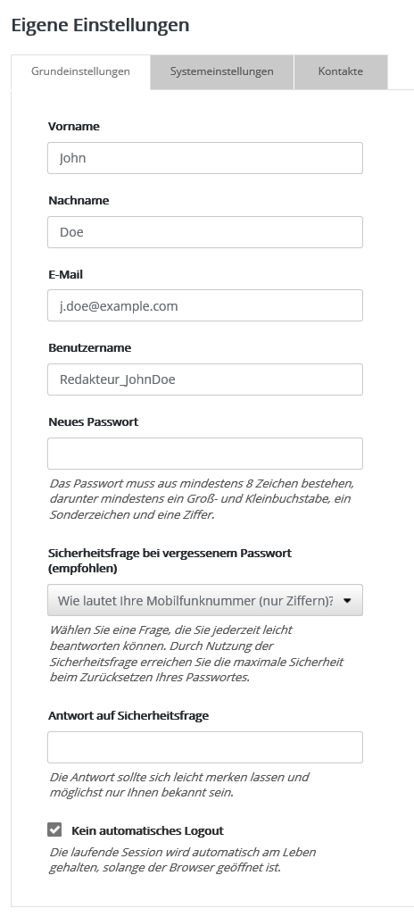 Eigene Einstellungen Eigene Einstellungen
